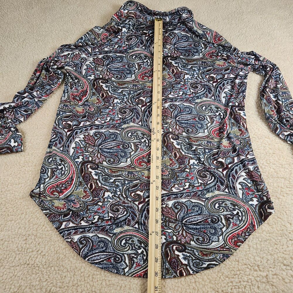 BCBGMAXAZRIA XL Paisley Blouse Tie Neck Top Stretch Long Sleeve Boho Career - Picture 7 of 7